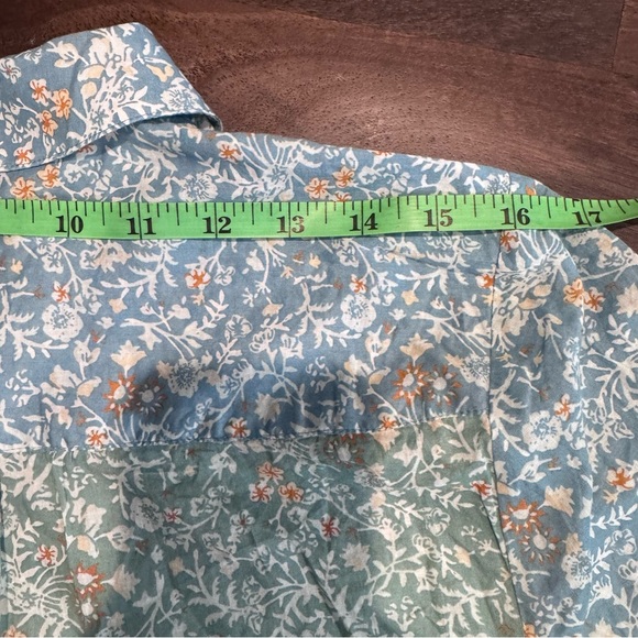 J. Jill Blue /Green Color‎ Block Floral Blouse, Size Medium - Picture 10 of 12